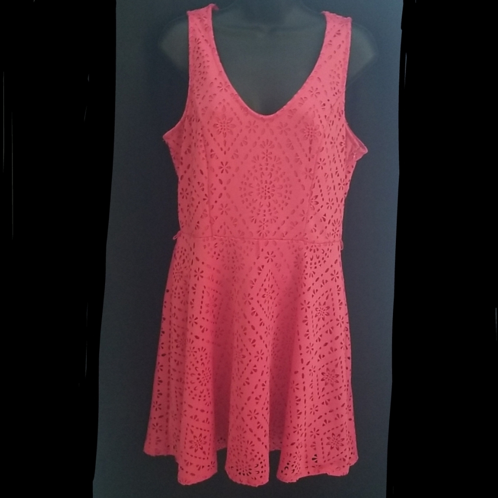 NWT Beautiful Candie's HotPinky-Coral Laser-Cut Lined ScubaSkaterDress Juniors11